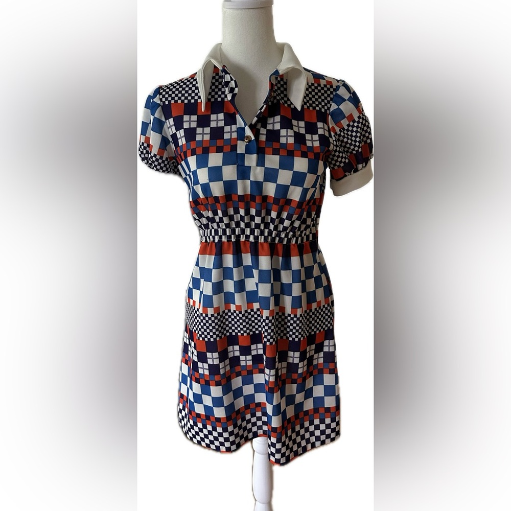 VINTAGE 1960’s Checkered Mini Dress in Red, White & Blue
